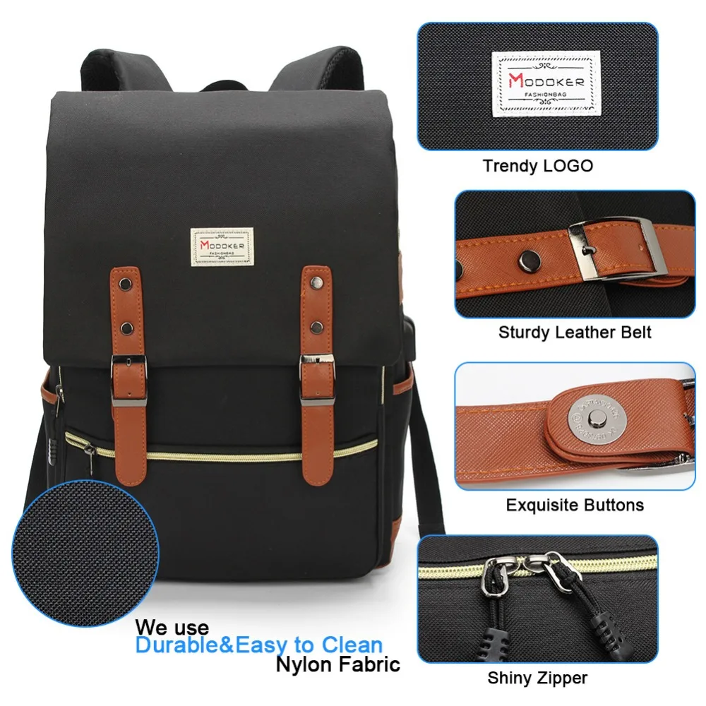 Рюкзак Modoker для ноутбука 15 6 дюйма с usb зарядкой школьный модный винтажный рюкзак