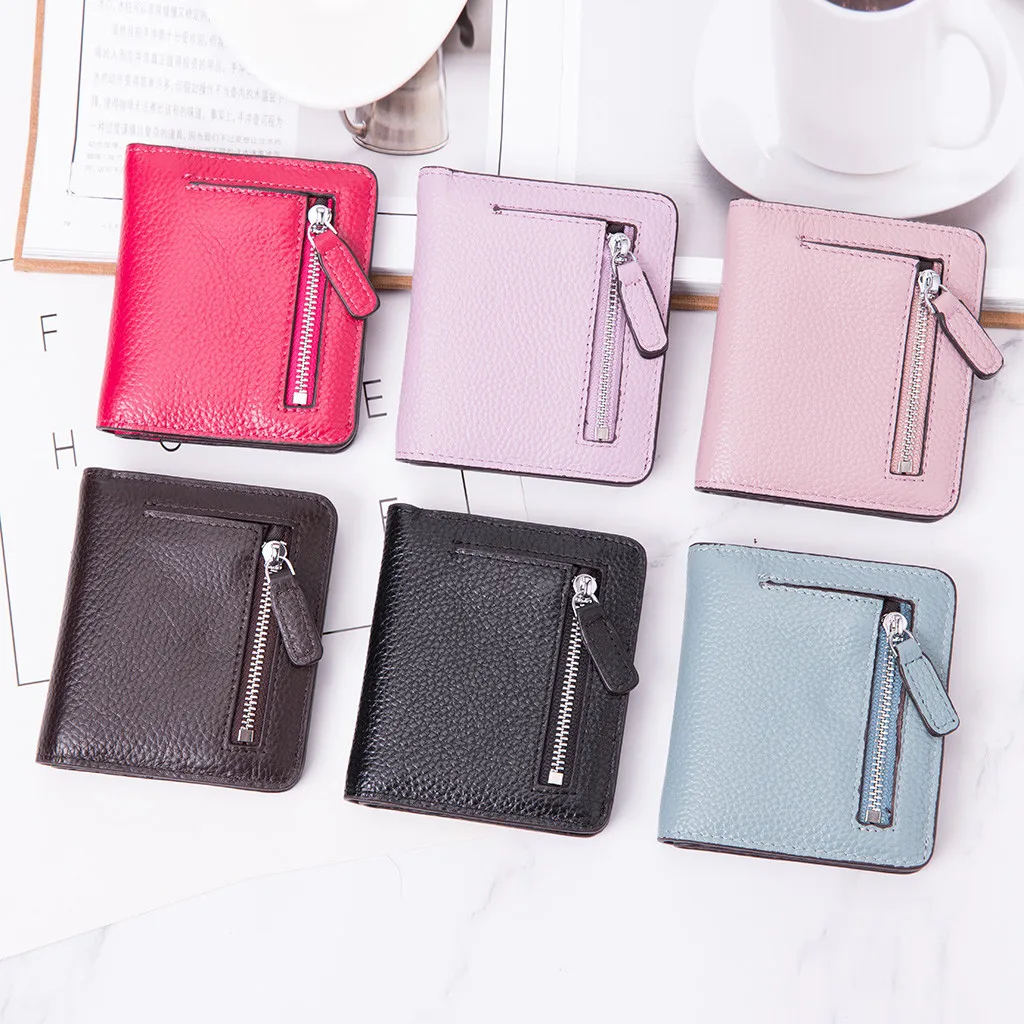 

Wallet Women Cowhide Short Female Wallet Solid Color Pickup Bag Multi-Card Holder Business Wallets Coin Money Purse Card Package