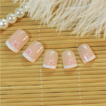 

24 Pcs/set free shipping Nail Tips Acrylic False Nail pink False French Nail Art Tips Half Nail Tips Free Glue sticker Manicure
