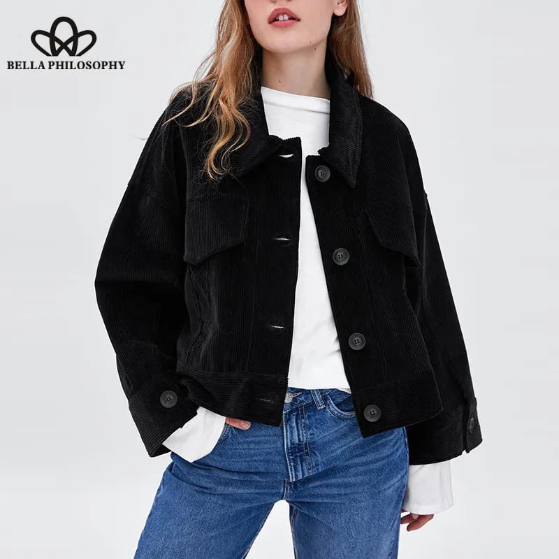 Wonder 2018 new autumn Long Sleeve Short Coat Vintage Single Breasted Female Corduroy Jackets New Casual Loose Lady Retro Coat