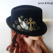 DIY Vintage Gothic Steampunk Wool Victorian Mini Top Hat with Cross & Gears for Wen and Women BLACK