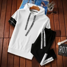 Summer Short Sets Men Casual Suits Sportswear Tracksuit 2 pieces set Male Outwear Sweatshirts Hooded Patchwork T Shirt +Pants Summer Short Sets Men Casual Suits Sportswear Tracksuit 2 pieces set Male Outwear Sweatshirts Hooded Patchwork T Shirt +Pants