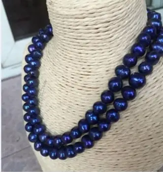 

10mm baroque natural black blue Pearl Necklace 36" YELLOW CLASP