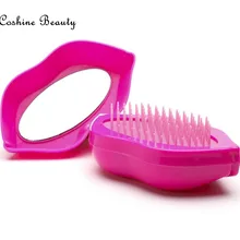 Симпатичные губ Форма массаж длинные вьющиеся волосы расческой салон массаж вьющиеся волосы Кисточки легко принимает Путешествия Волосы Кисточки с зеркало