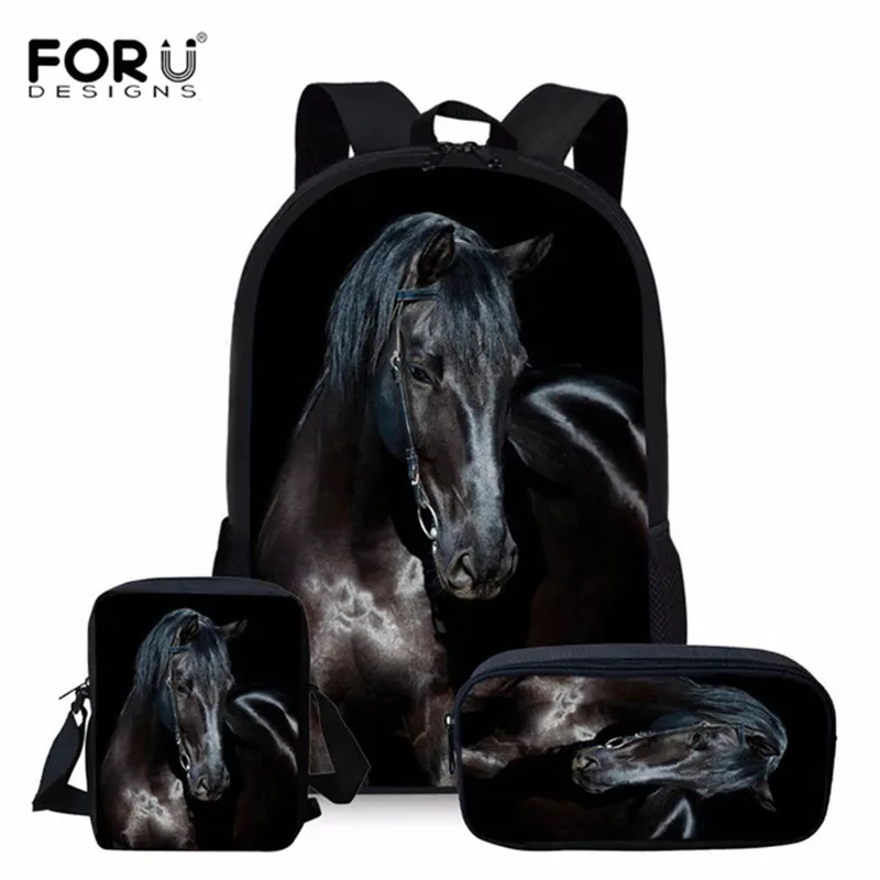 

FORUDESIGNS Crazy Horse Printing 3Pcs/Set School Backpack Boys and Girls Children Orthopedics Rucksack Bookbag Mochilas Mujer