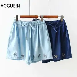 VOGUEIN новые женские милые кошки вышитые Drawstring джинсы короткие брюки шорты оптом