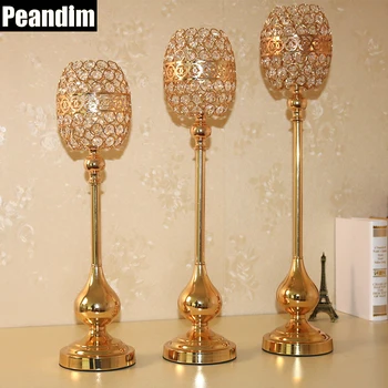 

PEANDIM Three Sizes Gold Wedding Candle Holders Party Crystal Candlesticks Jewish Candelabra Centerpiece Candle Votive Holder
