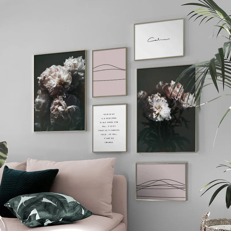 Peony Abstract Geometric Line Quotes Wall Art Canvas Painting Nordic Posters And Prints Wall Pictures For Living Room Home Decor