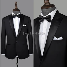 Мужской костюм на заказ, черный костюм, свадебное платье, классический костюм жениха, смокинг, пиджак со штанами(пиджак+ галстук-бабочка+ брюки