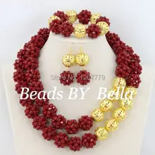 Нигерийский индивидуальный Свадебный комплект ювелирных изделий 2 ряда хрустальные бусины красные Африканские свадебные последние новые свадебные ювелирные изделия набор ABS132