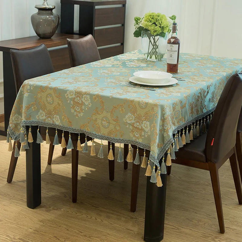 

European luxury Rectangular tablecloth Modern polyester Jacquard flowers table cover Party table decoration cloth with braid