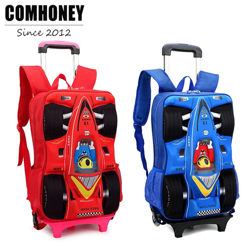 3D la del coche de los niños mochila bolsa de la escuela carro para Niños escuela mochilas para Niñas niños viajes Maletas con ruedas mochilas|trolley school bag|school bags for boysschool bags -