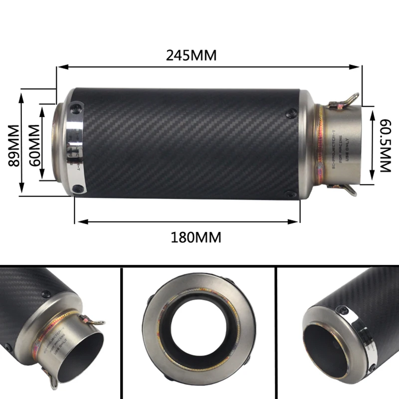 Универсальный 51 60,5 мм из нержавеющей стали, выхлопная труба из настоящего углеродного волокна, без дБ, убийца, без шнуровки, для мотоцикла, грязного велосипеда, Модифицированная трубка
