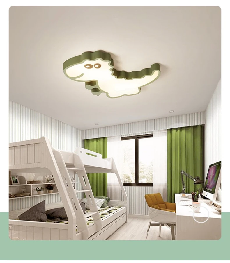 Светодиодный потолочный светильник с регулируемой яркостью для детской комнаты, Современный Железный акриловый зеленый динозавр, дизайнерское освещение для детской спальни