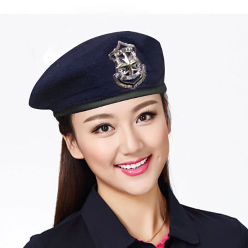 Men Women Wool Felt Berets Metal Badge Decor for Sailors Dance Performance Adjustable beret hat woolen beret