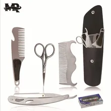 Beard comb set stainless steel oil head comb beard template trimming tool beard comb care set rimei abs band top comb tail comb set brown 2 pcs