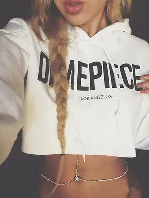 

Sexy Women Clothes Tops Hoodies Crop Hooded White Sweatshirt Letter Jumper Pullover Short Fashion Casual Tops Coat
