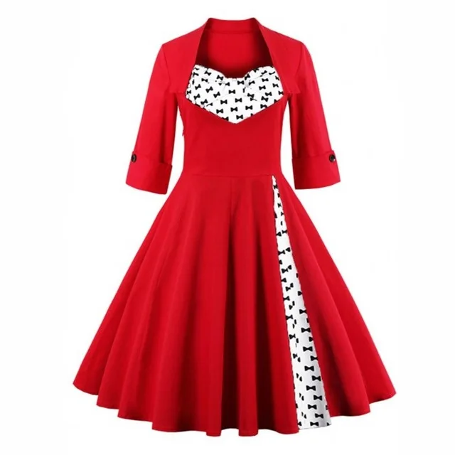 3XL 4XL 5XL размера плюс женская одежда Pin UP Vestidos Весна Осень Ретро Повседневные Вечерние платья рокабилли 50s 60s винтажные платья - Цвет: Picture color