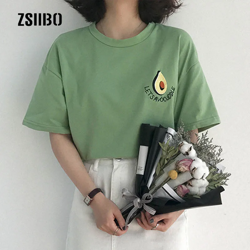 

Avocado Green Hip Hop New Harajuku Embroidery Loose tops Large Size Fashion Short Sleeve Japanese Cotton T-Shirt