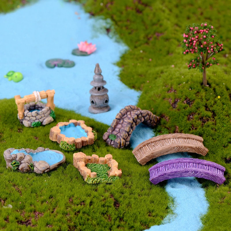 

1PC Micro Landscape Tower Bridge Figurine Model Bonsai Resin Craft Home Decoration Miniature Fairy Garden Decoration Accessories