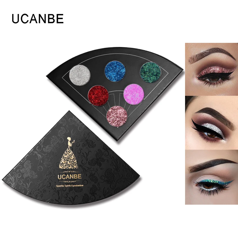 

UCANBE Brand Glitter Fan Shaped Eyeshadow Makeup Palette Shimmer Sparkle Metallic Diamond Eye Shadow Waterproof Cosmetics