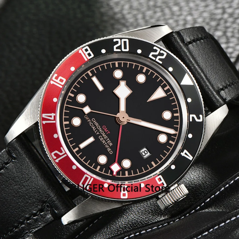 Luxury 41mm Black Dial Black Red Rotating Bezel Men
