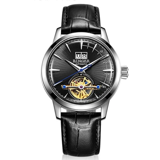 BINGER Tourbillon швейцарские мужские часы люксовый бренд автоматические механические часы мужские модные часы с кожаным ремешком reloj montre - Цвет: Black G10009