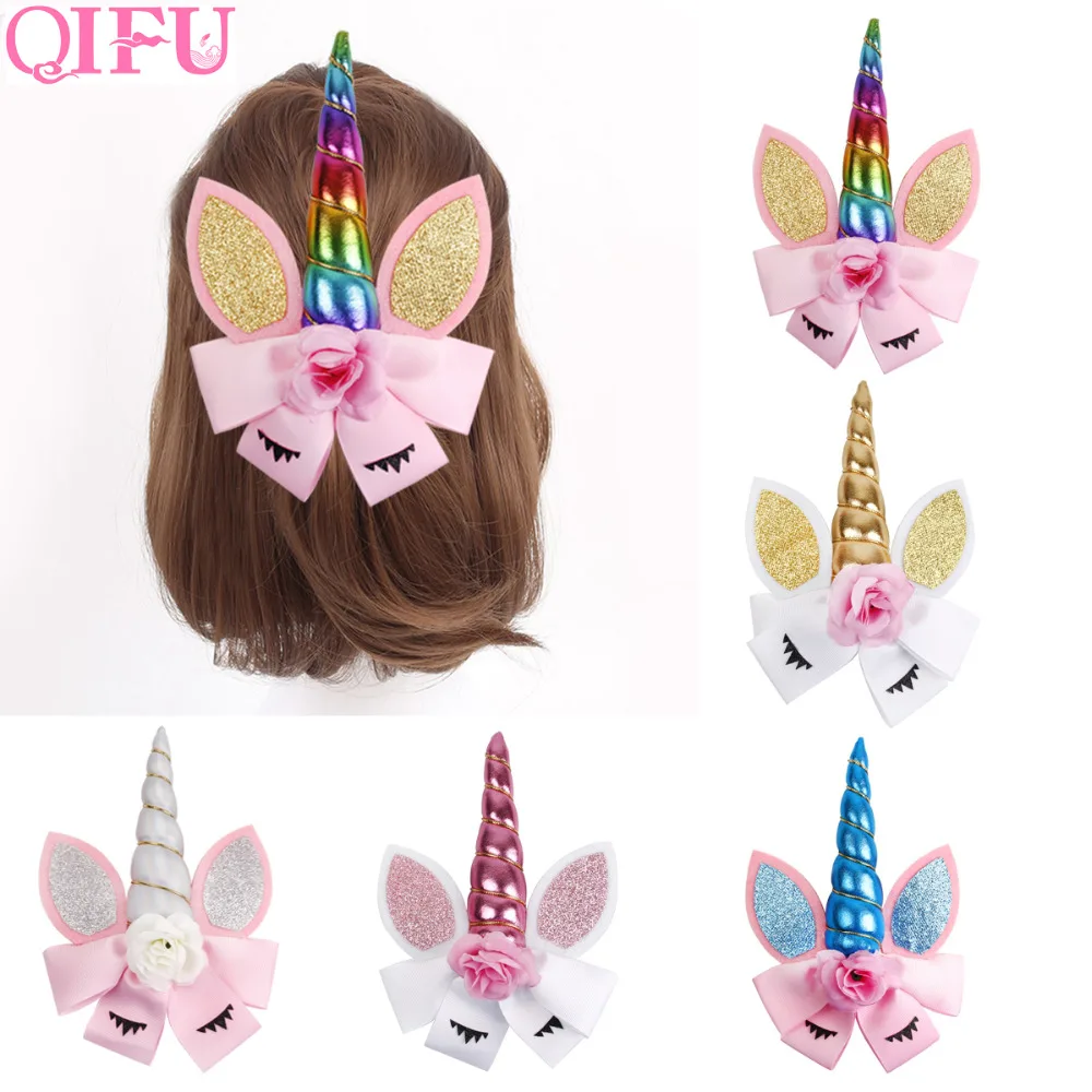QIFU 1pcs Unicorn Hair Clip For Girls Unicorn Party Decoration Kids