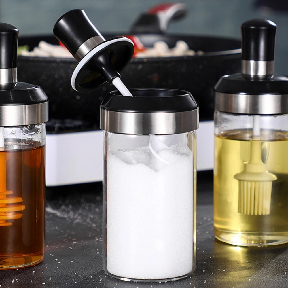 

1PC Glass Airtight Jar Spice Containers Bottle Condiment Salt Pepper Seasoning Storage Bottle Spice Jars Pot with Spoon Lid