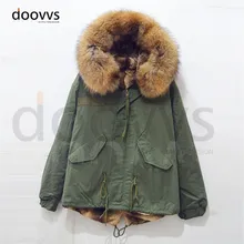 Зима Для женщин теплый меховой воротник пуховая куртка с капюшоном капюшон высокого качества Мех животных пальто парка верхняя одежда 4 цвета