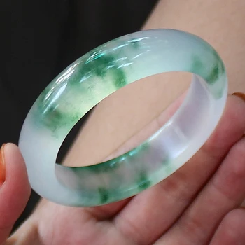 

Natural authentic Burma ice floating flower jade jade bracelet female models Special A jade jade bracelet special offer card