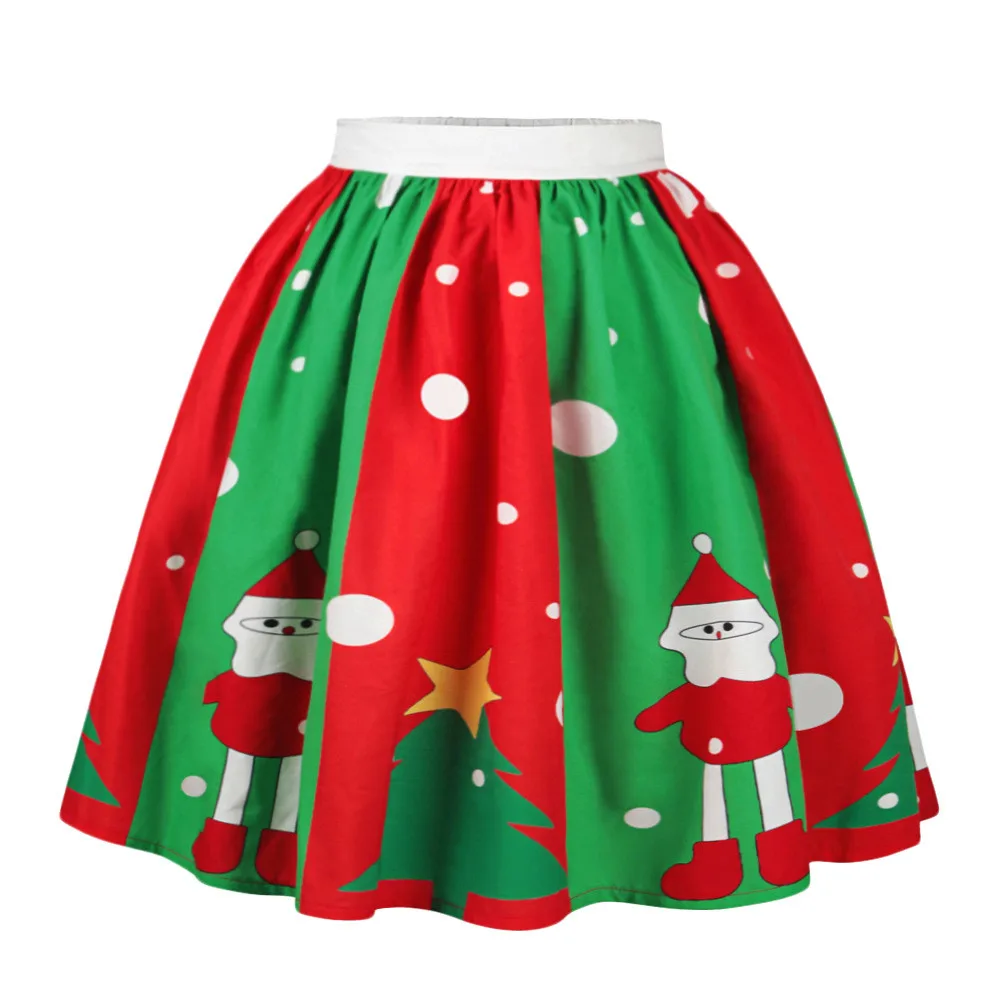 Новое поступление 2018, бесплатная доставка, Женская рождественская юбка с 3D принтом Санта-Клауса, эластичная юбка с высокой талией для