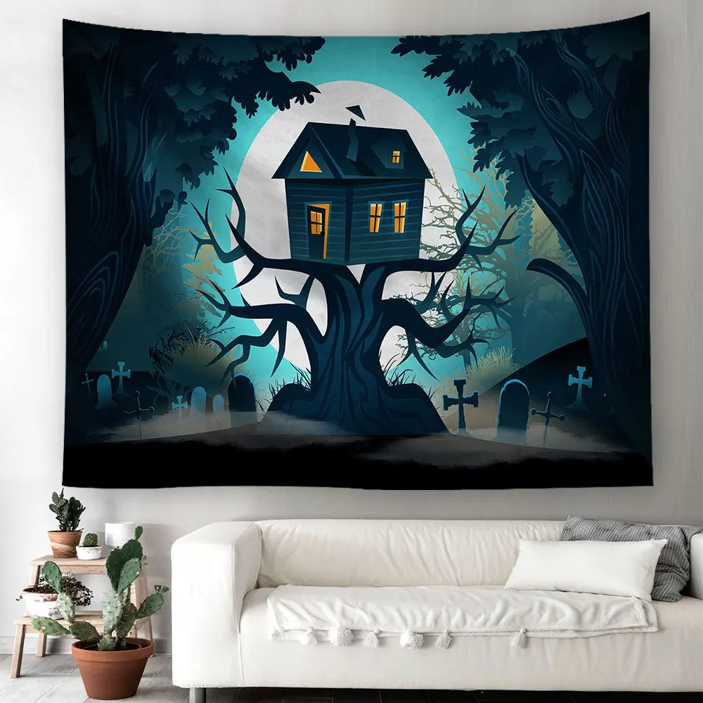 2Size Halloween Tapestry Wall Hanging Tapestries Pumpkin Printed Beach