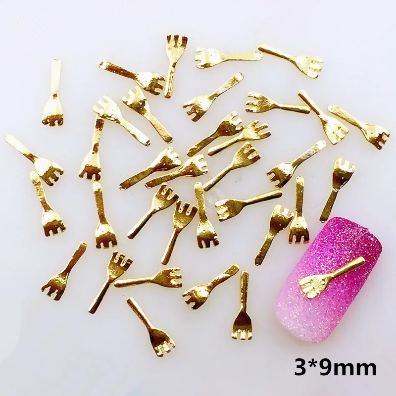 

10Pcs/Lot New Gold Silver 3*9mm Cute Fork 3D Metal Alloy Nail Art Deco Nail Stickers/Charms/ Tools for Manicure
