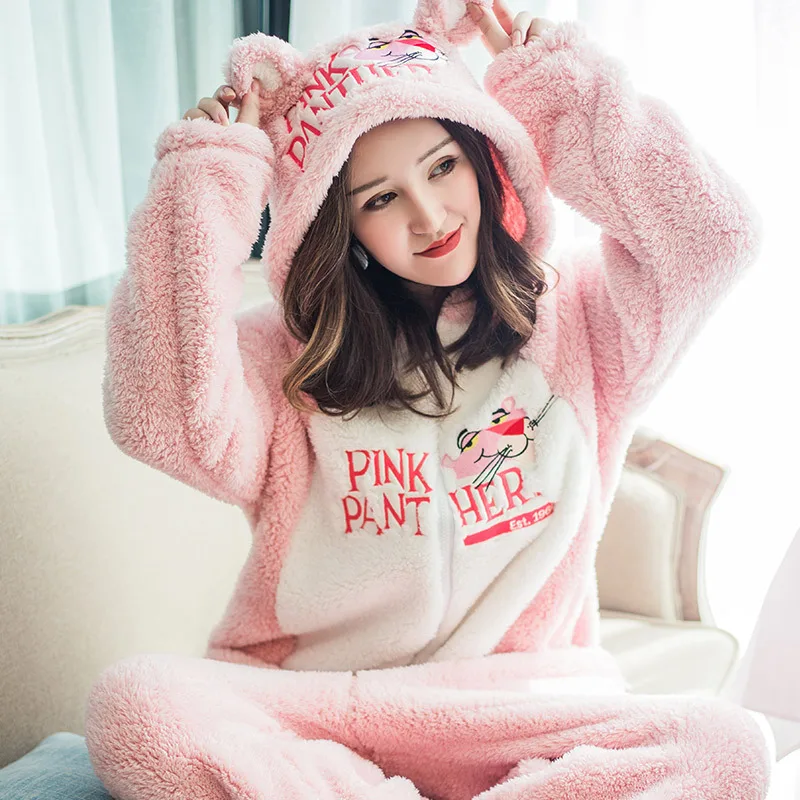 

2019 New onesie women christmas onesies Pink Panther winter warm thick Fannel cookie monster girl long sleeve nightgown pajamas