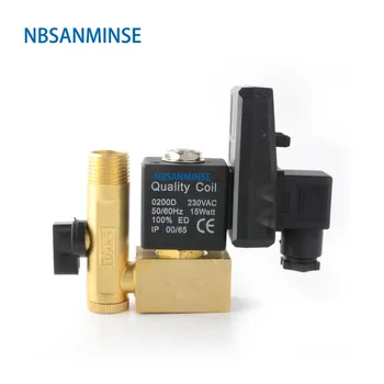 NBSANMINSE SR-D-15 G1/2 Auto Drain Brass Vent Device Big Valve Body Solenoid Valve Automatic Drainer Air Compressor Air Bottle gf600 25 port g1 semi auto drain air cleaner filter source treatment unit