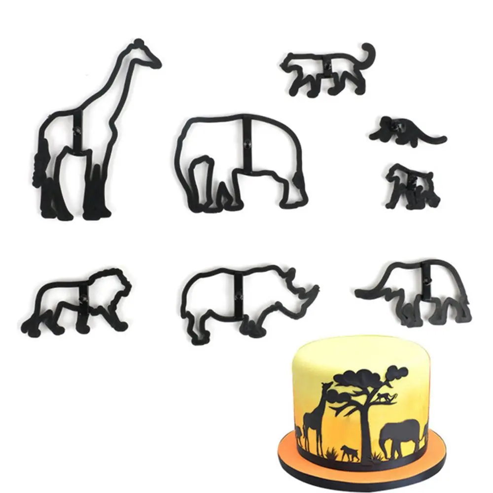 

8Pcs Animal Cookie Cutter Plastic Elephant Lion Giraffe Leopard Fondant Cutter Safari Silhouette Cake Mold Cake Decorating Tools