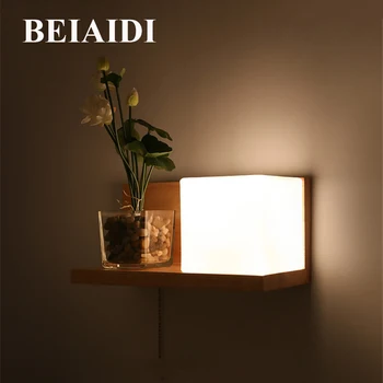 

BEIAIDI Nordic Simple 3W E27 Solid Wood Wall Lamp With Pull Switch Dining Restaurant Hotel Bedside Aisle Corridor Wall Lamps