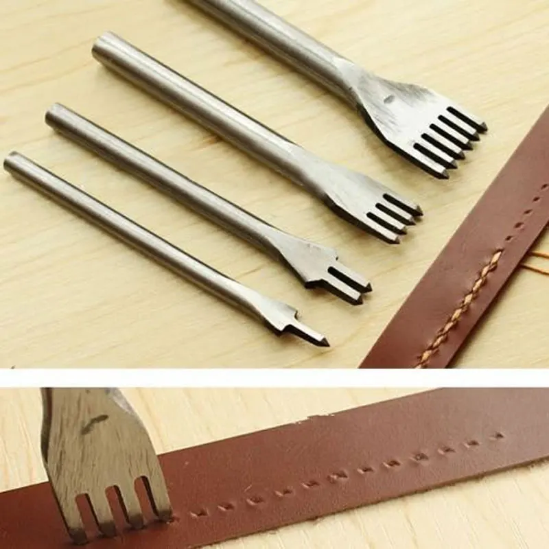 

4In1 DIY Prong Diamond Chisel Leather Craft Tools Hole Punch Stainless Steel Tool Set Kit for Leather Making and Decorating