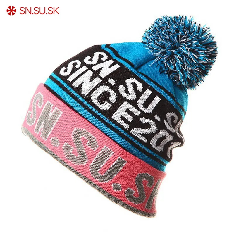 SNSUSK الرجال النساء التزلج الدافئة قبعات الشتاء الحياكة التزلج الجمجمة قبعات الياقة المدورة بيني أضاليا قبعة على الجليد تزلج كاب gorro انا