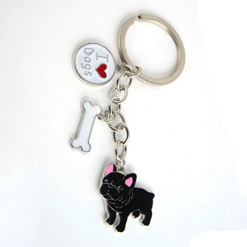 Японская подвеска Акита, брелки для ключей для мужчин, женщин, девочек, серебряный цвет, металлическая сумка для собак, очаровательный автомобильный брелок, брелок для ключей, модный держатель - Цвет: French Bulldog