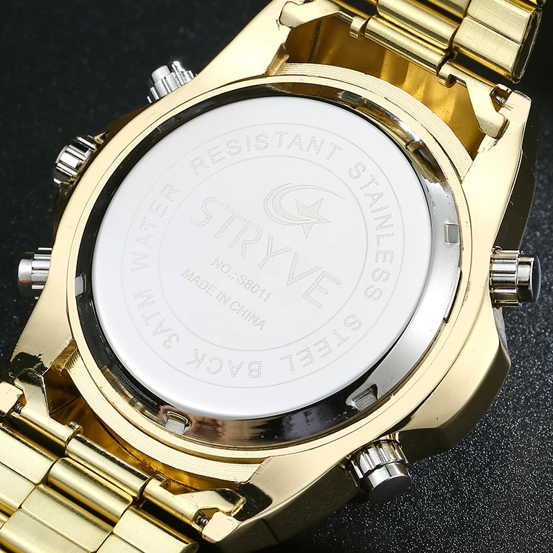STRYVE 2019 Week Date LED Back Light Watch Waterproof Stainless Steel Strap Military Silver Watch D