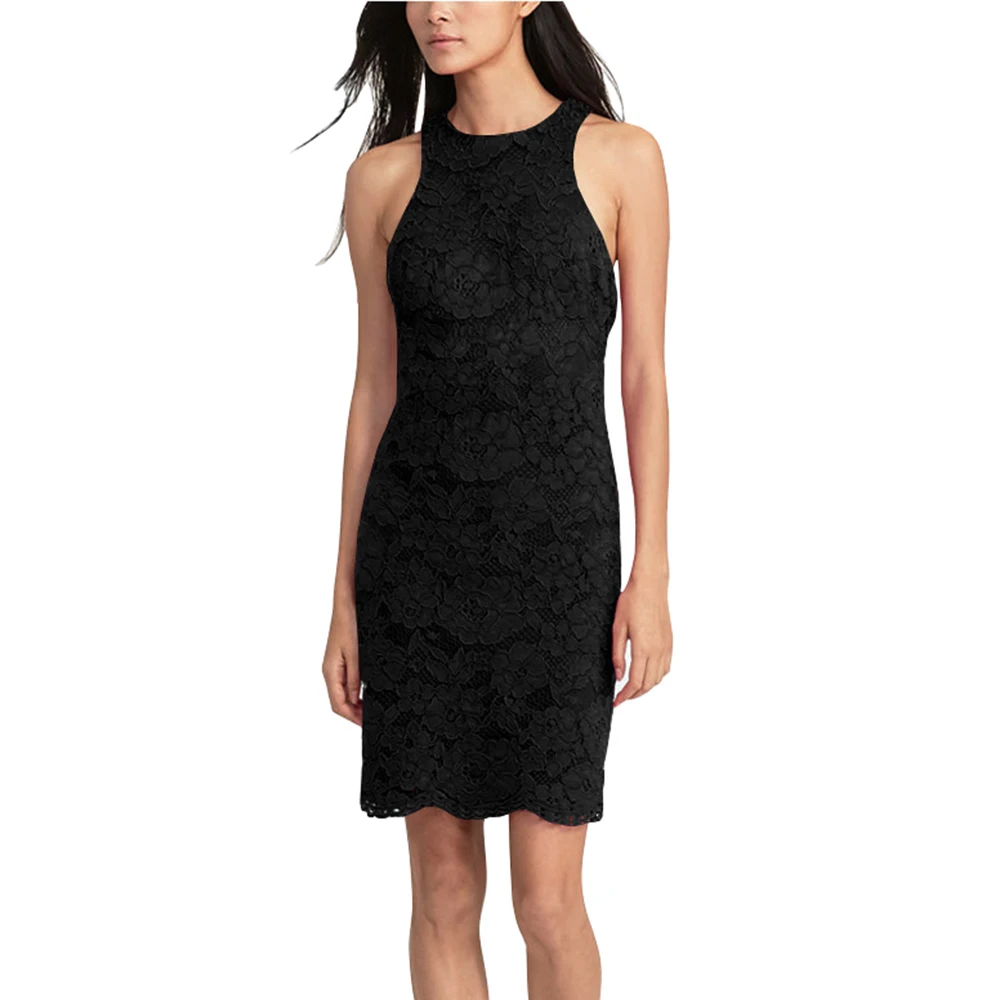 New Bodycon Cocktail Party Elegant Women Sleeveless Full Zip Back Floral Lace Dress Short Burgundy Women Dresses Hot Selling