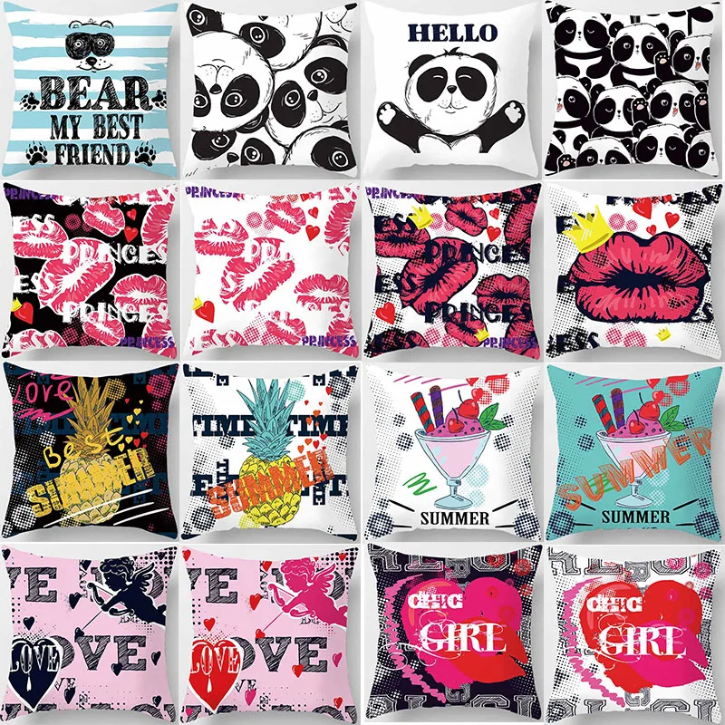 

Hot sale beauty pattern panda lip pillow case men women girls ladies square pillow cases high definition pillow cover 45*45cm