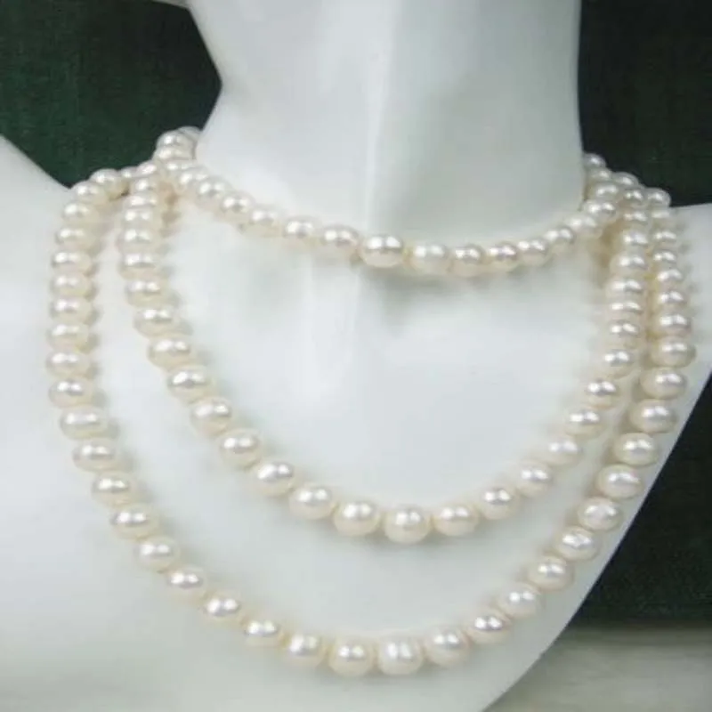 

New 8-9mm AAA White Freshwater Cultured Round Pearl necklace 51