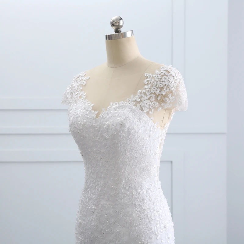 Vestido de noiva короткое Кружевное Свадебное платье с открытой спиной и аппликацией в виде русалки, свадебное платье с жемчугом, размер на заказ, свадебное платье