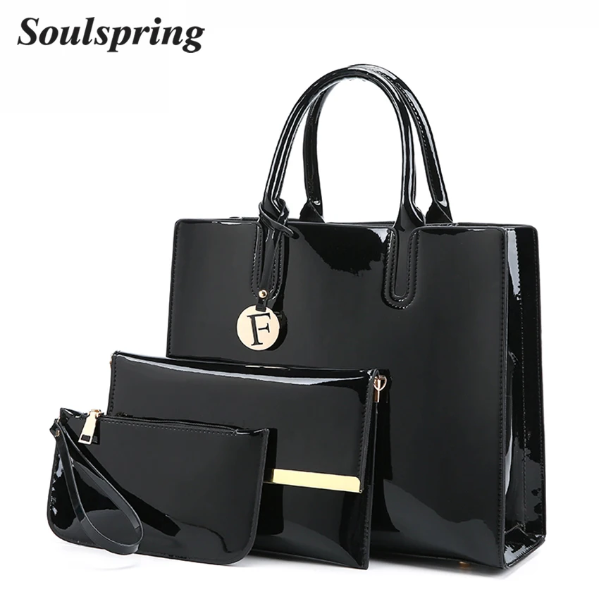 

3Pcs/Set Patent Leather Bags Women Shoulder Bag Designer Handbags High Quality Letter Ladies Hand Bags Luxury Purse And Handbags