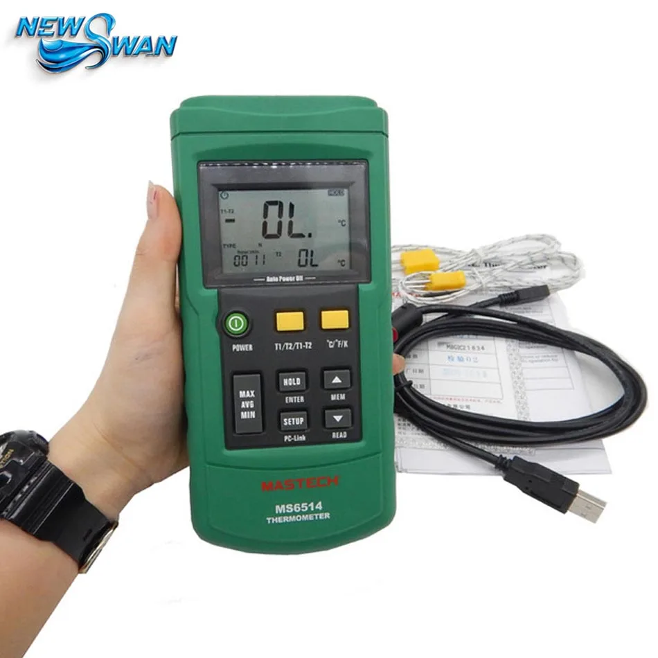 

MS6514 Dual Channel Digital Thermometer Temperature Logger Tester USB Interface 1000 Sets Data KJTERSN Thermocouple