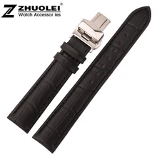 20 mm 21 mm 22 m noir Brown de haute qualité Croco Grain véritable bracelet en cuir argent en acier inoxydable Depolyment montre boucle fermoirs