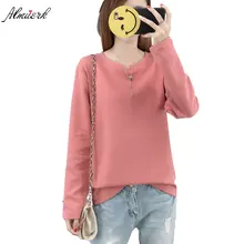 На осень-зиму новые женские Круглый воротник, хлопковая футболка с длинными рукавами свободные простая утепленная женская хлопковая Футболка нижняя рубашка L217